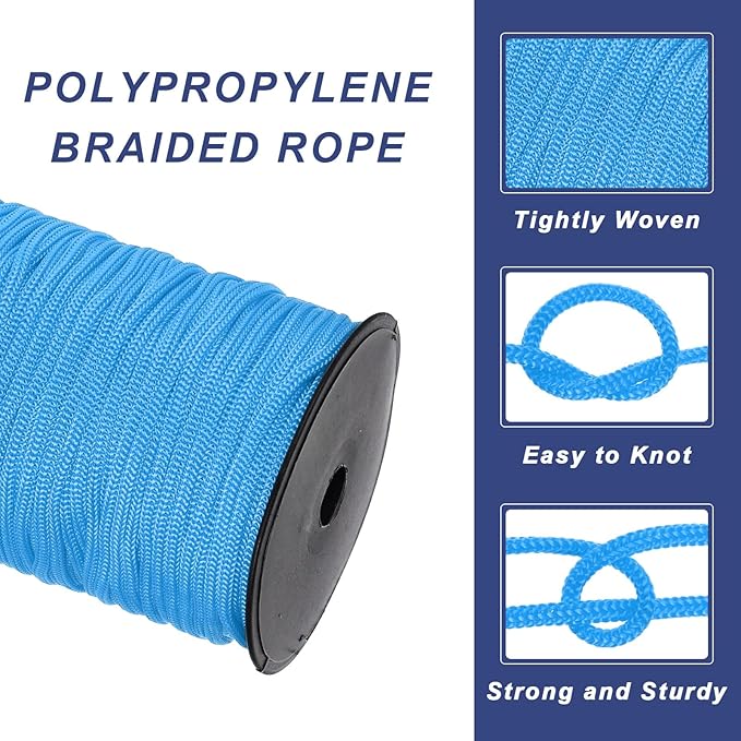 MECCANIXITY 3/16 Inch Polypropylene Rope Braided Ropes, 328ft Nylon Rope Hollow Utility Cord for