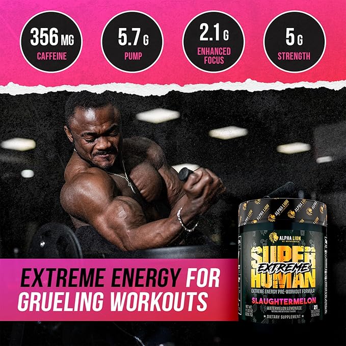 ALPHA LION Superhuman Extreme High Stim Pre Workout Powder, Beta Alanine, L-Taurine & 356mg