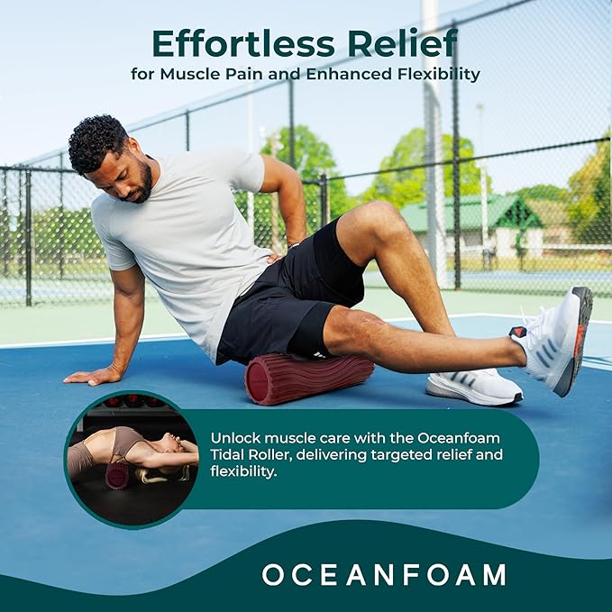 Oceanfoam Tidal Roller - Maroon - Muscle Massage Foam Roller for Back Pain & Stretching - Firm and