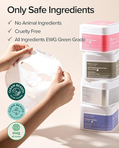 Mary&May Collagen Peptide Vital Mask | 30 Sheets | Daily Korean Face Mask | Firming & Wrinkle Care