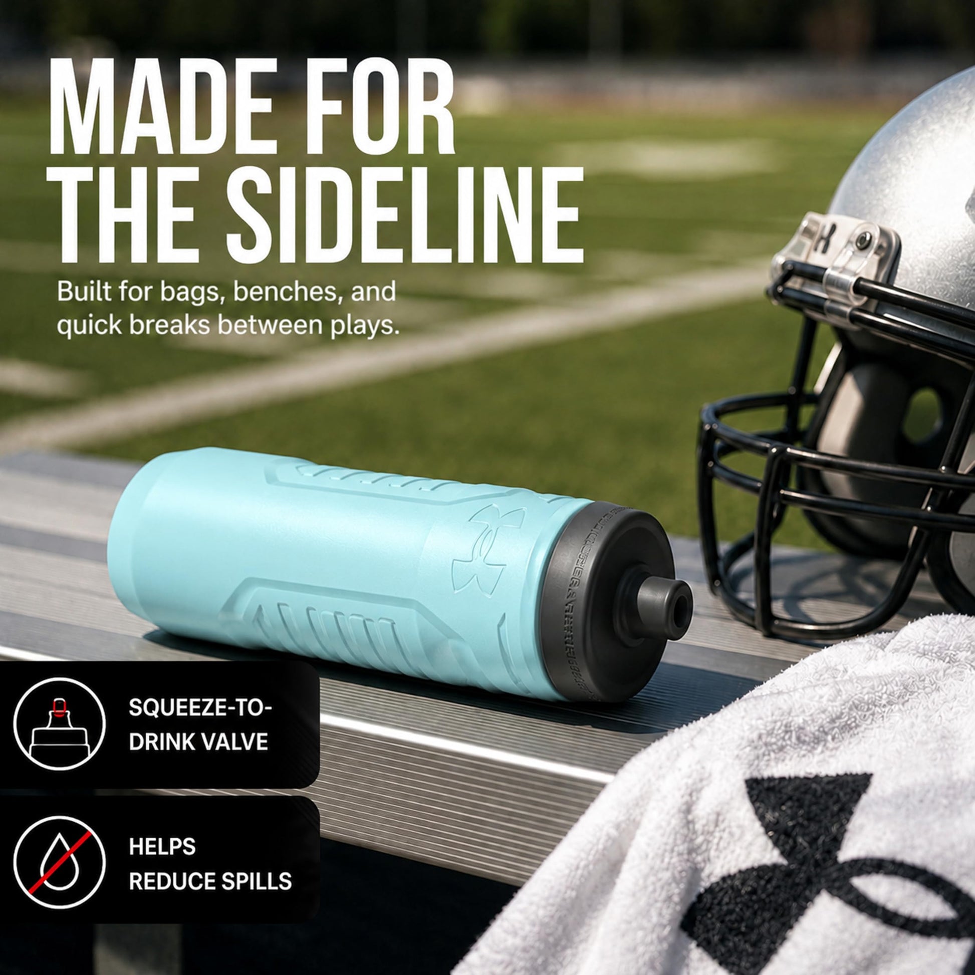 Under Armour Squeeze Water Bottles, 32 oz Water Bottles, Sideline Sports Water Bottle with