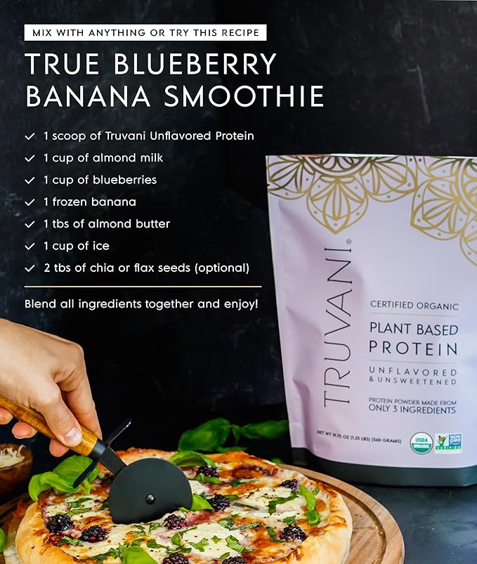 Truvani Vegan Pea Protein Powder | Unflavored | 20g Organic Plant Based Protein | 1 Serving | Keto