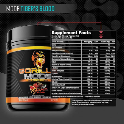 Gorilla Mind Pre Workout - Massive Pumps Laser Focus Energy Power - L-Citrulline, Creatine