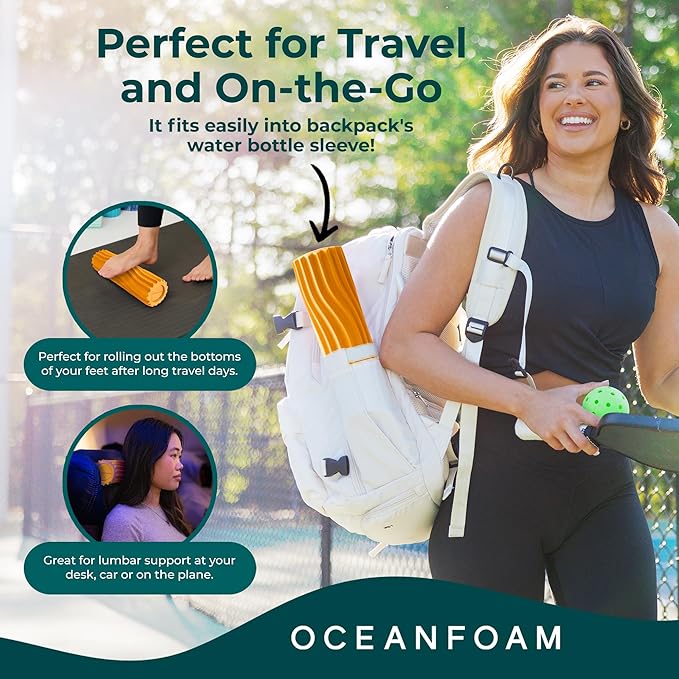 Oceanfoam Ripple Travel Foam Roller (11" x 3.35") Firm Mini Foam Roller for Physical Therapy, Deep