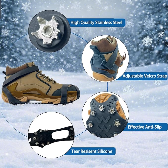 Ice Cleats for Shoes and Boots,Silicone Crampons,11 Stainless Shoe Spikes for Snow and ice,Heavy