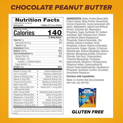 Pure Protein Protein Shake, 30g Complete Protein, Ready to Drink and Keto-Friendly, Vitamins A, C