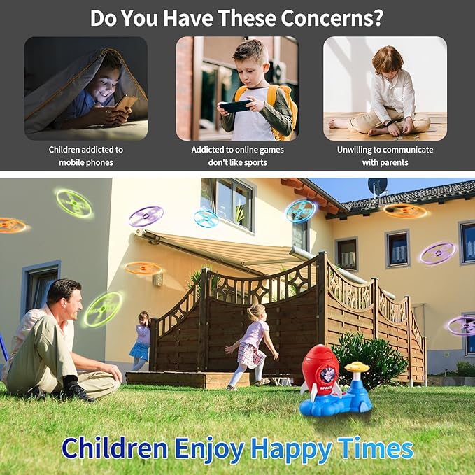 Outdoor Toys for Kids Ages 3-8: Flying Disc Rocket Launcher Toy Butterfly Chasing Games, Outside