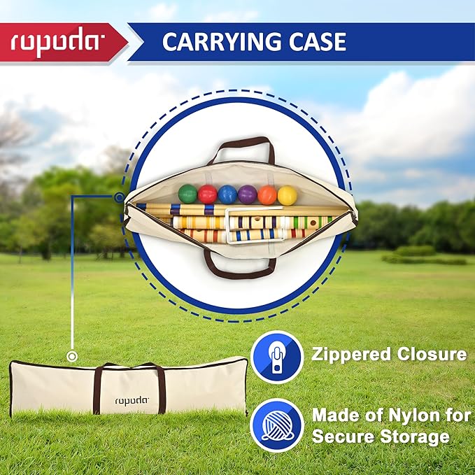 ropoda 35In Updated Six-Player Croquet Set with Wooden Mallets, Colored Balls, Sturdy Carrying Bag