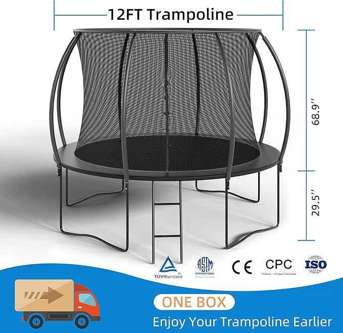 Trampoline 12FT 14FT Enclosure Net Outdoor Jump for Kids and Adults Round ASTM Approved Heavy-Duty