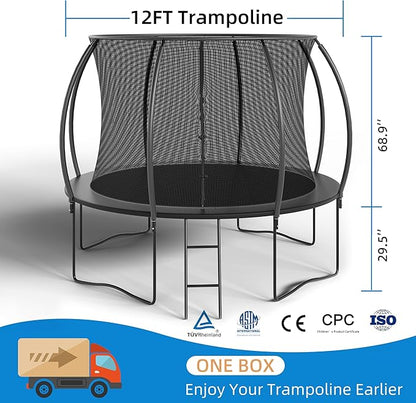 Trampoline 12FT 14FT Enclosure Net Outdoor Jump for Kids and Adults Round ASTM Approved Heavy-Duty