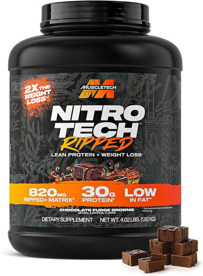 Muscletech Whey Protein Powder (Chocolate Fudge Brownie, 4LB) - Nitro-Tech Ripped Whey Protein