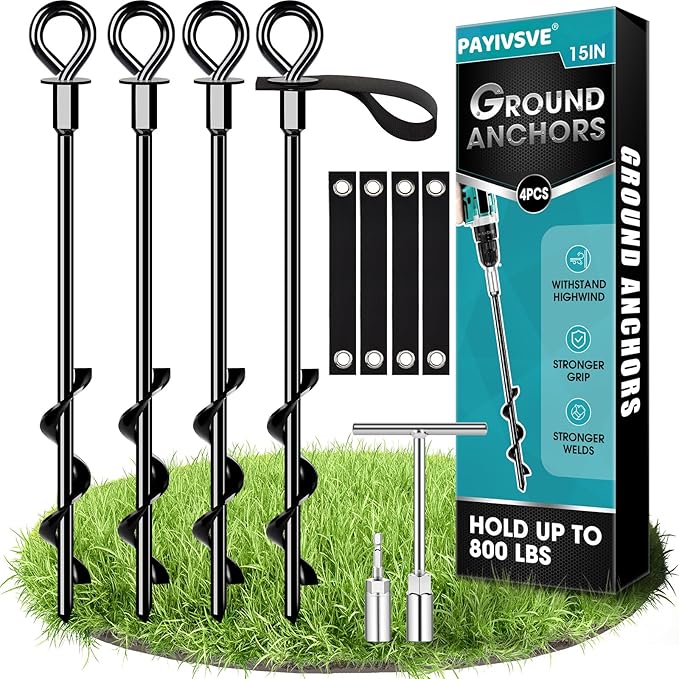 Trampoline Anchors Set of 4 - Heavy Duty Trampoline Stakes - Ground Anchors Resistant High Wind