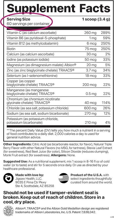 Jigsaw Health Electrolyte Supreme | Broad Spectrum of Electrolytes + Trace Minerals | Berry-Licious
