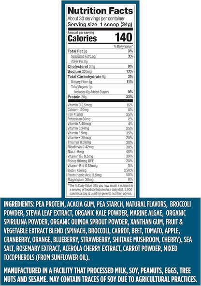 Vega Protein + Nutrition - 20g Plant-Based Pea Protein, Vanilla, 30 Servings, Vegan Keto Superfood