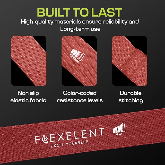 Fabric Resistance Bands for Working Out with 5 Strength Levels - Extra Light to Extra Heavy, Thick