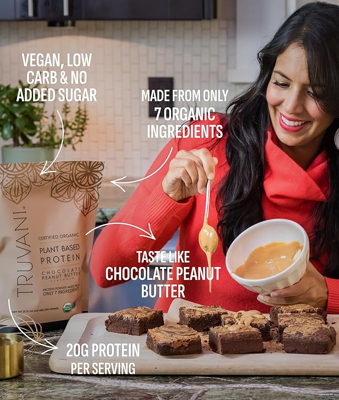 Truvani Vegan Pea Protein Powder | Chocolate Peanut Butter | 20g Organic Plant Based Protein | 20