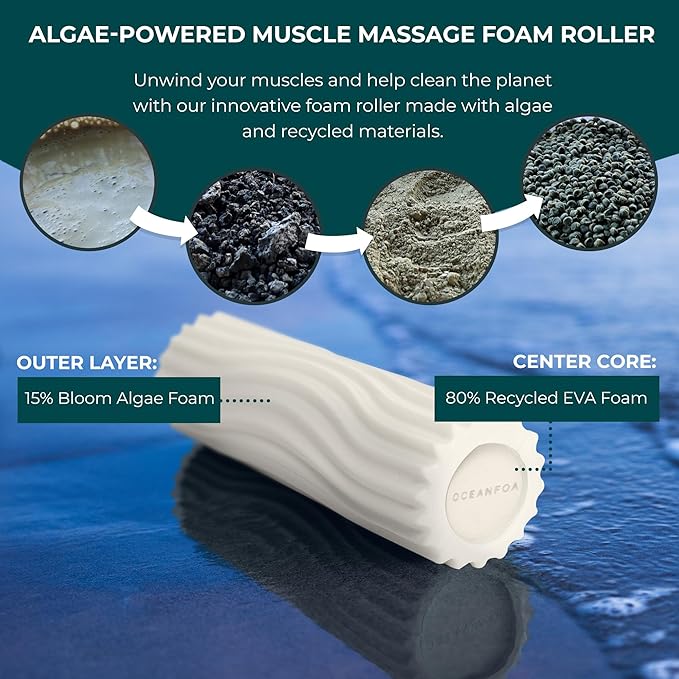 Oceanfoam Ripple Travel Foam Roller (11" x 3.35") Firm Mini Foam Roller for Physical Therapy, Deep