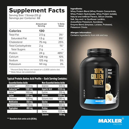 Maxler 100% Golden Whey Protein - 24g of Protein per Serving - Premium Whey Protein Powder for Pre
