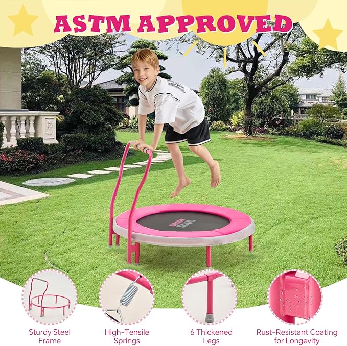 SPORTSOUL Mini Trampoline for Kids 3-6 with Super Safe Foam Handle Bar, 3ft Toddler Trampoline