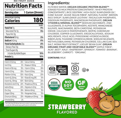 Orgain Organic Kids Protein Nutritional Shake, Strawberry - 8g of Protein, 22 Vitamins & Minerals