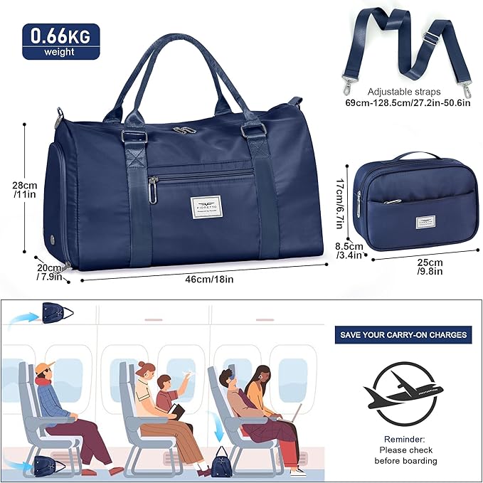 FIORETTO Womens Gym Tote Duffle Bag with Toiletry Bag, Sports Duffel Overnight Hospital Workout