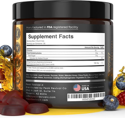 Peak Revival Shilajit Gummies with Manuka Honey, Mixed Berry Flavor, 60 Count, 100mg per Serving