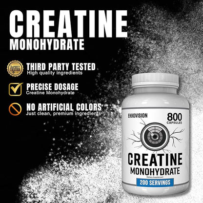 Ekkovision Creatine Monohydrate Capsules, Micronized, Unflavored Creatine Supplement for Men &