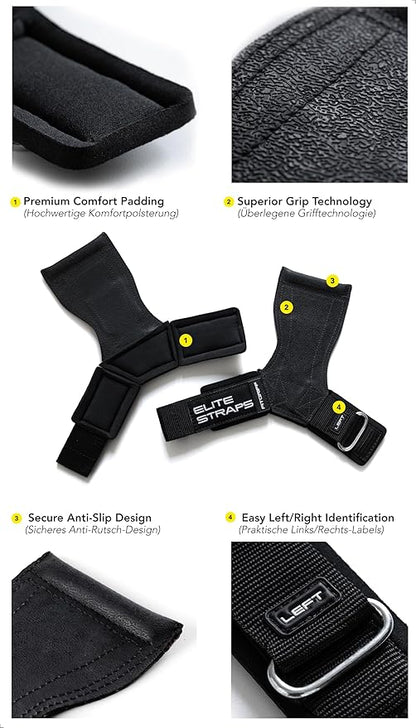 Fitgriff® Elite Straps - Lifting Wrist Straps (Rubber Grips) for Weightlifting, Gym, Workout