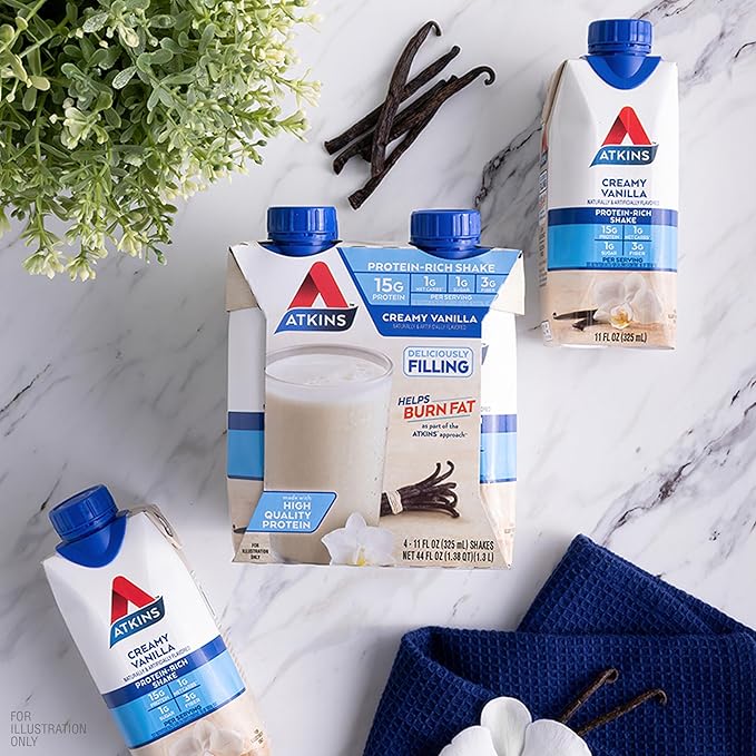 Atkins Creamy Vanilla High Protein Shake, 15g Protein, Low Glycemic, Low Carb and Low Sugar Shakes
