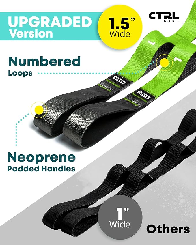 Stretching Strap with Loops - Non Elastic Stretch Band for Physical Therapy, Yoga Strap for