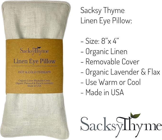 Organic Linen Eye Pillow - Lavender & Flaxseed for Relaxation, Yoga, Stress Relief - Microwavable