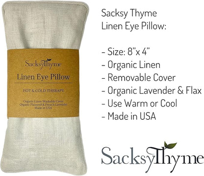 Organic Linen Eye Pillow - Lavender & Flaxseed for Relaxation, Yoga, Stress Relief - Microwavable