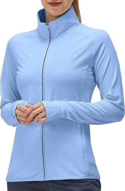 Women's UPF 50+ UV Sun Protection Clothing Long Sleeve Athletic Hiking Shirts Lightweight SPF Zip