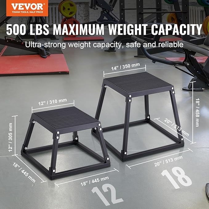 VEVOR Plyometric Jump Box, 18 Inch Plyo Box, Steel Plyometric Platform and Jumping Agility Box