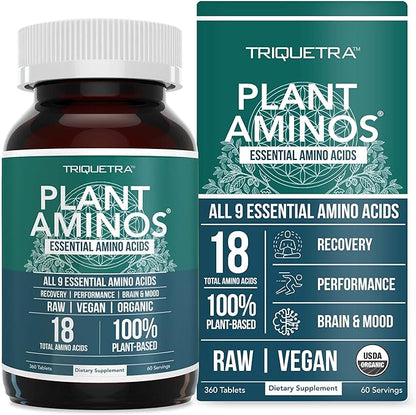 Plant Aminos Organic Essential Amino Acids (EAAs) & BCAA - 100% Plant-Based Raw, Vegan - All 9