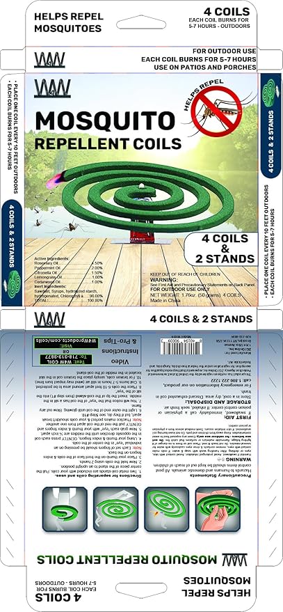 W4W Mosquito Repellent Coils - Outdoor Use Reaches Up to 10 feet - Each Burns for 5-7 Hours (Three
