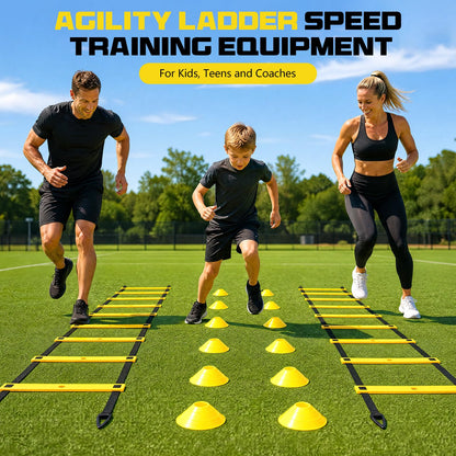 2 Pack 20ft Agility Ladder Set, 40ft Total Adjustable Speed Ladder with 12 Cones, 8 Stakes, 1 Carry