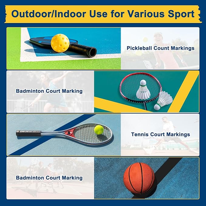 Pickleball Court Tape, Outdoor Pickleball Lines, No Residue Court Marking Kit for