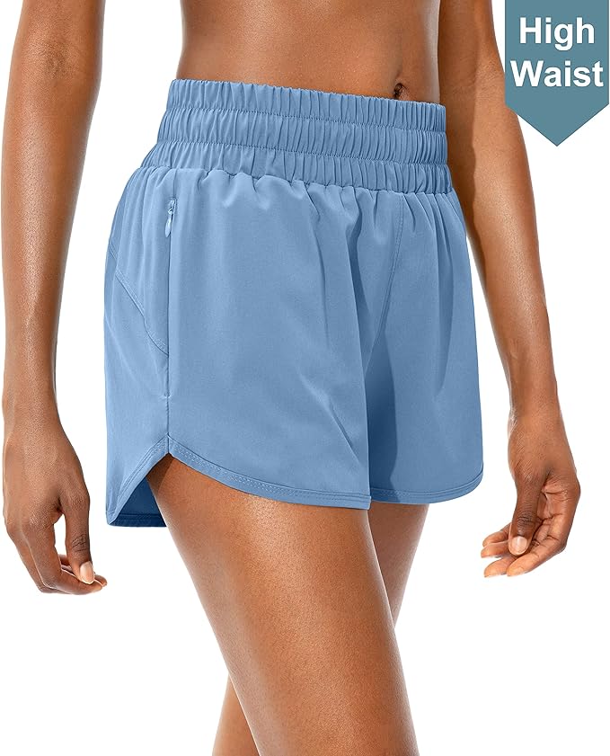 SANTINY Women's Running Shorts with Zip Pockets High Waisted Athletic Workout Gym Shorts for Women