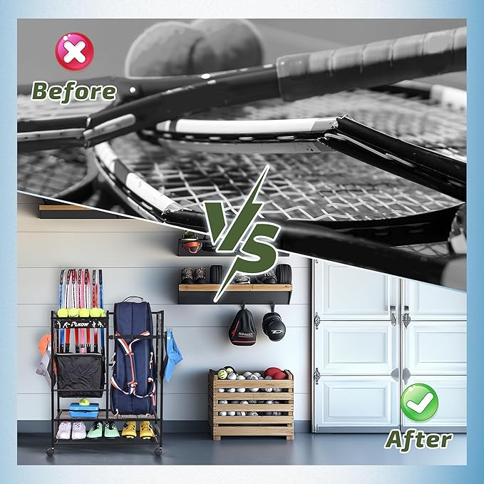 PLKOW Tennis Bag Organizer Tennis Racket Storage Rack, Tennis Equipment Holder for Bags, Balls