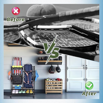PLKOW Tennis Bag Organizer Tennis Racket Storage Rack, Tennis Equipment Holder for Bags, Balls