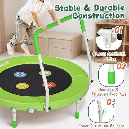 3FT Toddler Trampoline with Adjustable Handlebar, 36" Foldable & Spring-Free, Mini Kids Indoor