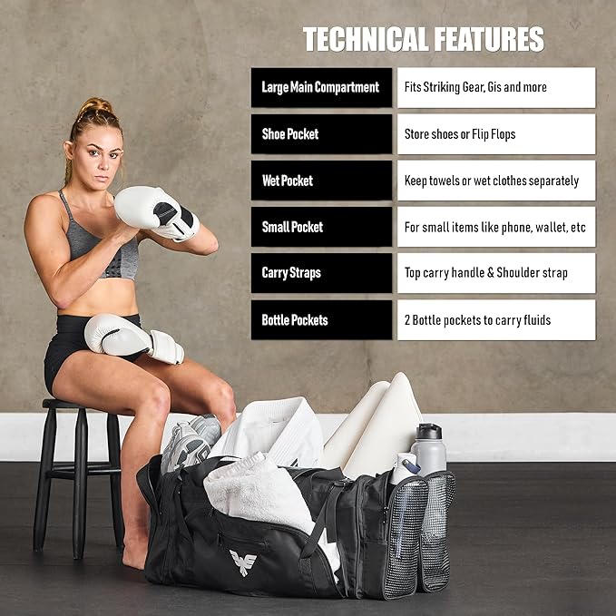 Elite Sports Monster MMA Duffel Bag – Large 44L Cordura Sports Bag w/Mesh Shoe Compartment &
