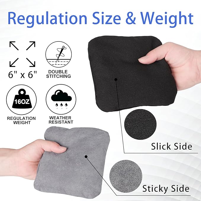 EunHo Dual Sided Cornhole Bags Regulation Set of 8 Professional Cornhole Bean Bags Slick and Stick