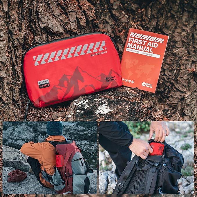 RHINO RESCUE Small First Aid Kit Ultralight Water-Resistent Medical Kit for Hiking, Backpacking