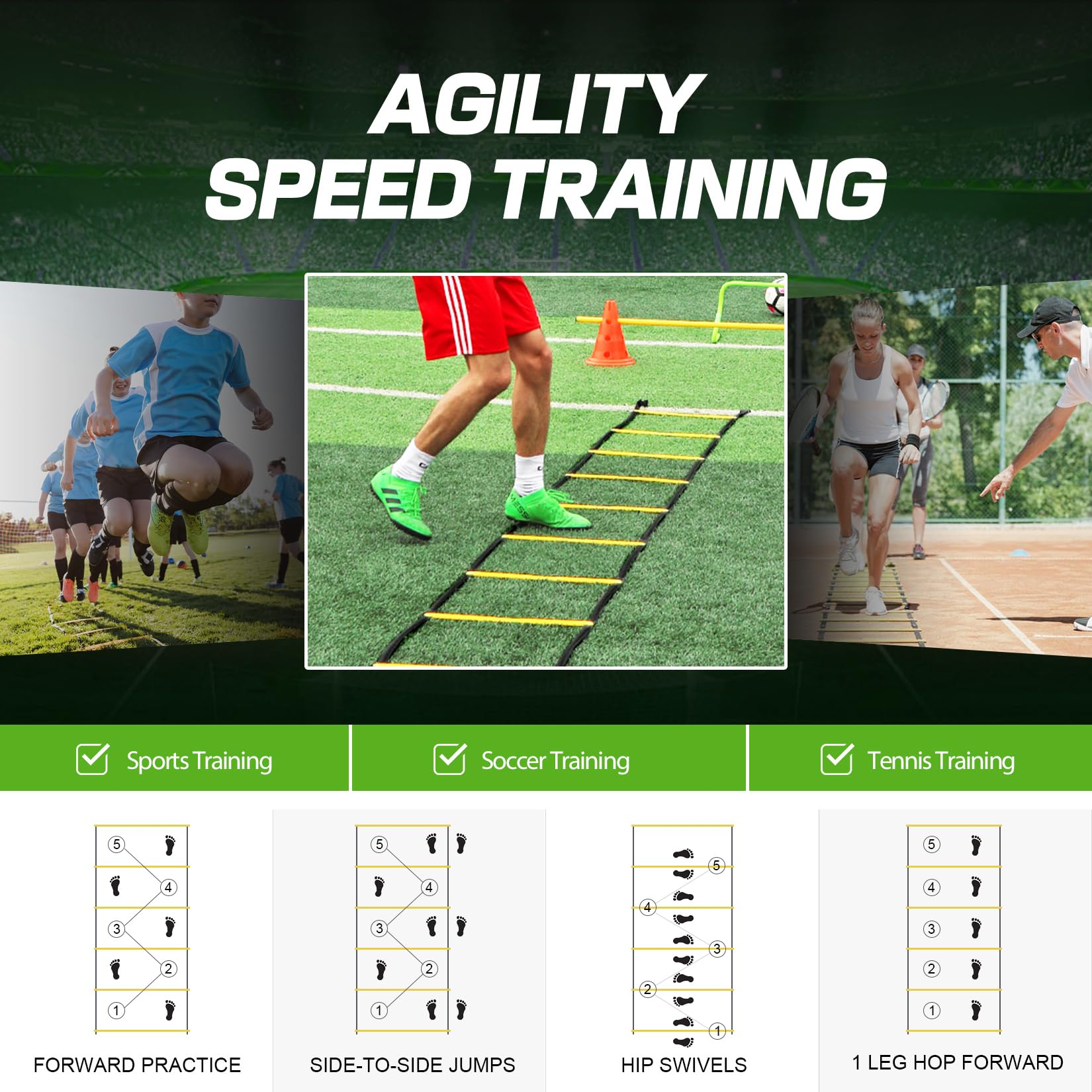 Happy Jump Agility Ladder 12 Rung 20 FT Speed Training Ladder Drill Sports Workout Equipment for