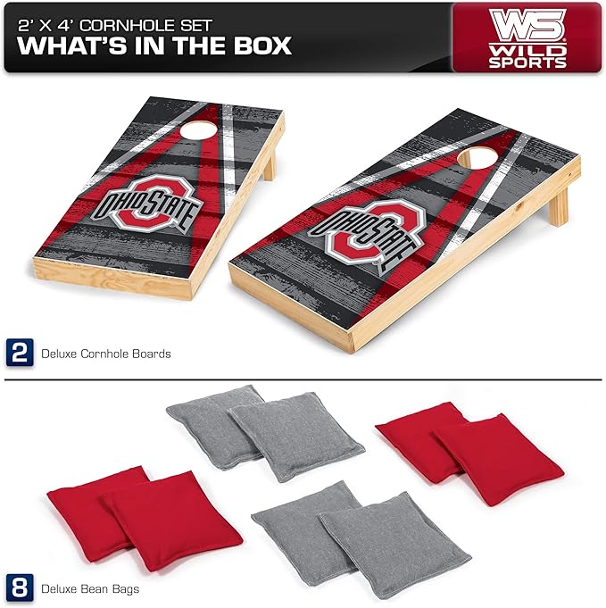 Wild Sports NCAA College 2' x 4' Wood Direct Print Tournament Cornhole Set, 8 Bean Bags, Vintage