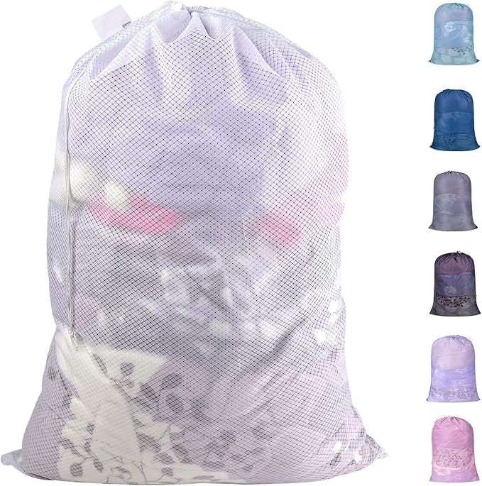 Polecasa Extra Heavy Duty Large Diamond Mesh Laundry Bags with Drawstring Closure & ID Tag, 24 x 36