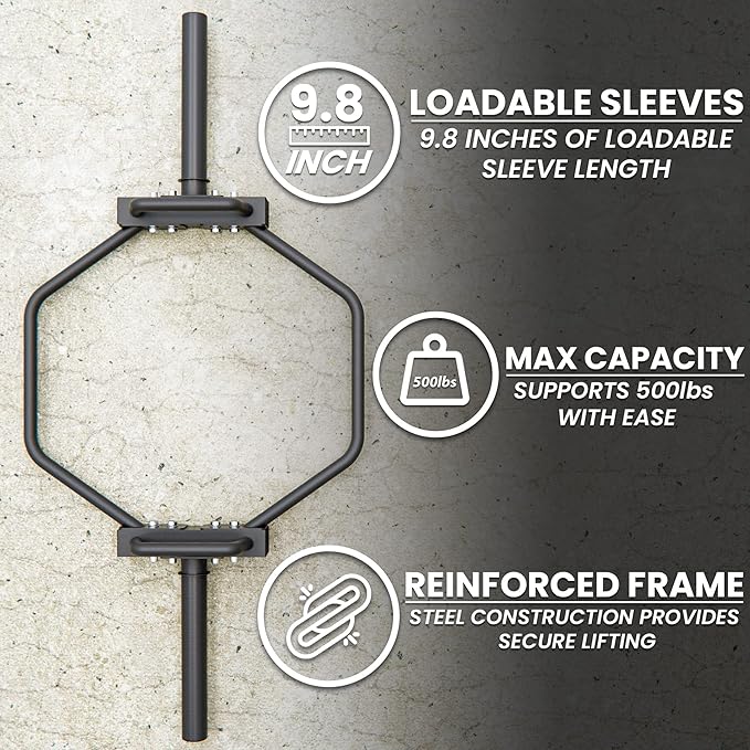 Synergee 20kg and 25kg Chrome or Black Olympic Hex Barbell Trap Bar with Rotating, Flat or Raised