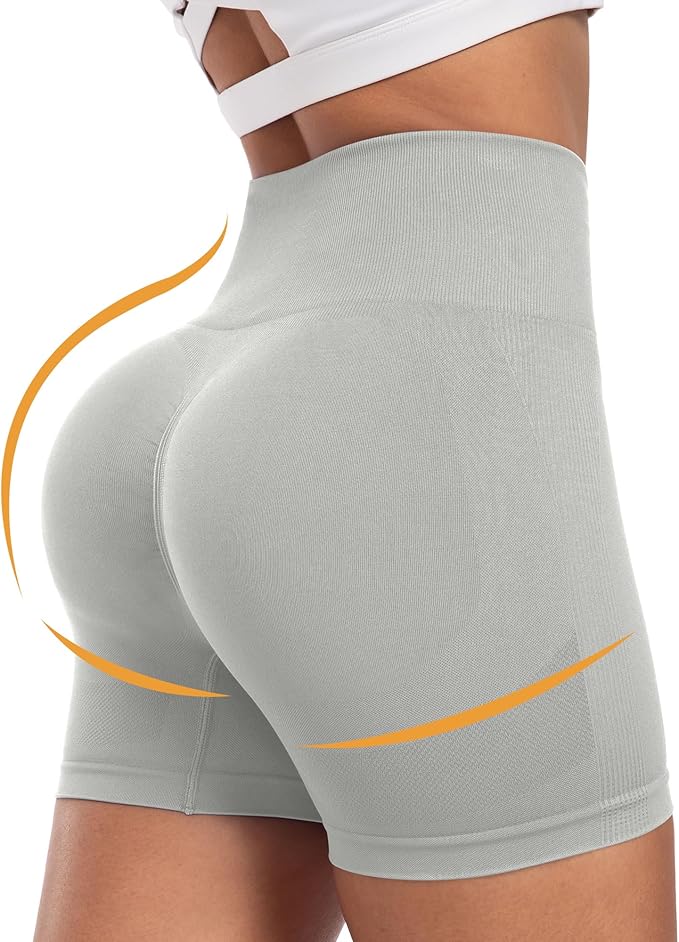 CHRLEISURE Women's 4 Packs Workout Gym Shorts, High Waisted Butt Lifting Scrunch Butt Seamless